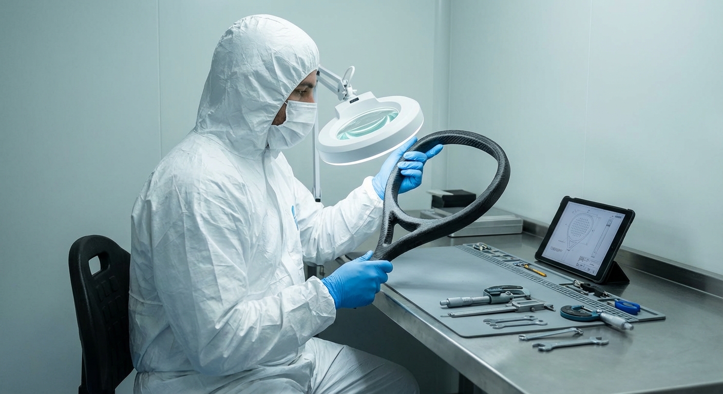 technician inspecting carbon frame