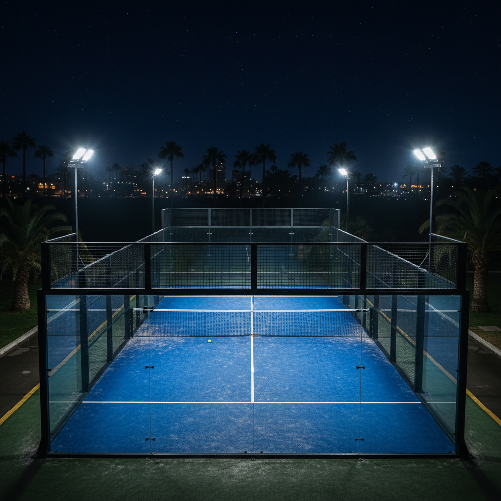 photorealistic padel court night