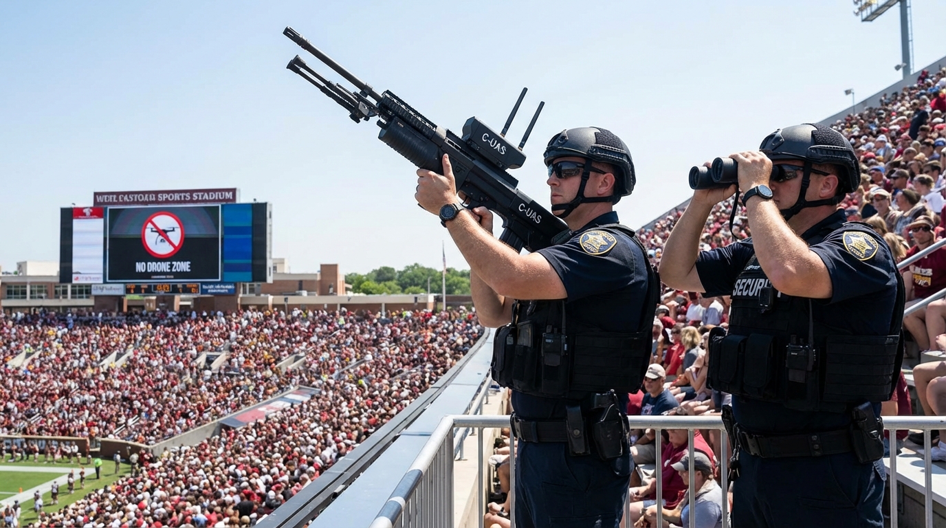 Security personnel drone jammer stadium