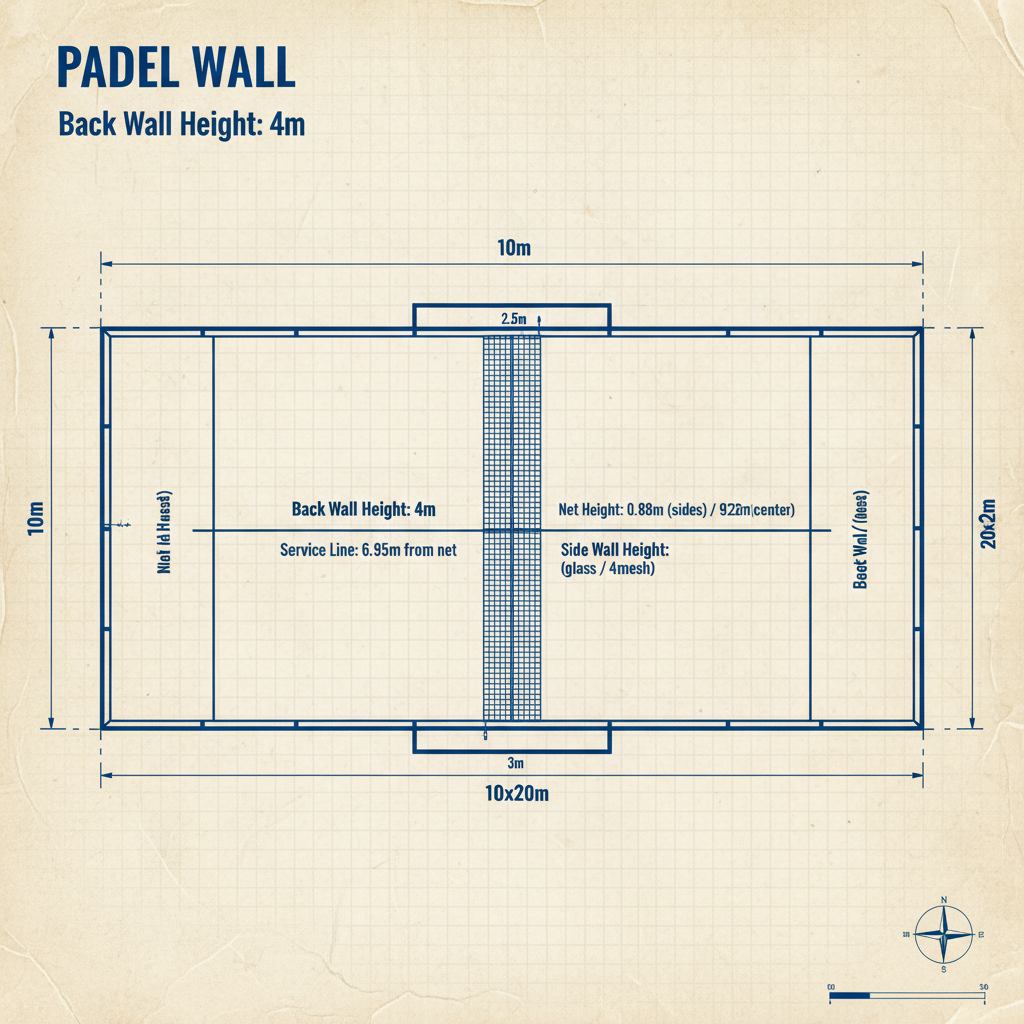 Architectural blueprint of a padel court