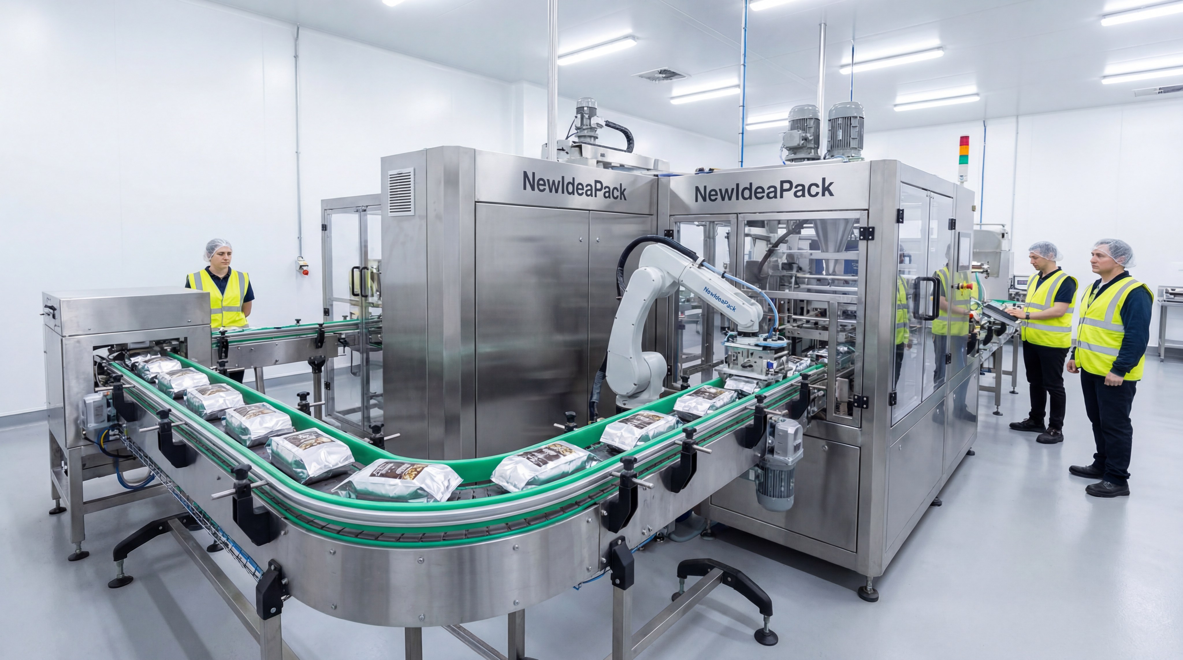 A photorealistic image of a transparent coffee bag next to an opaque black bag, with a sunbeam hitting the transparent one and causing a visible dullness to the beans inside.