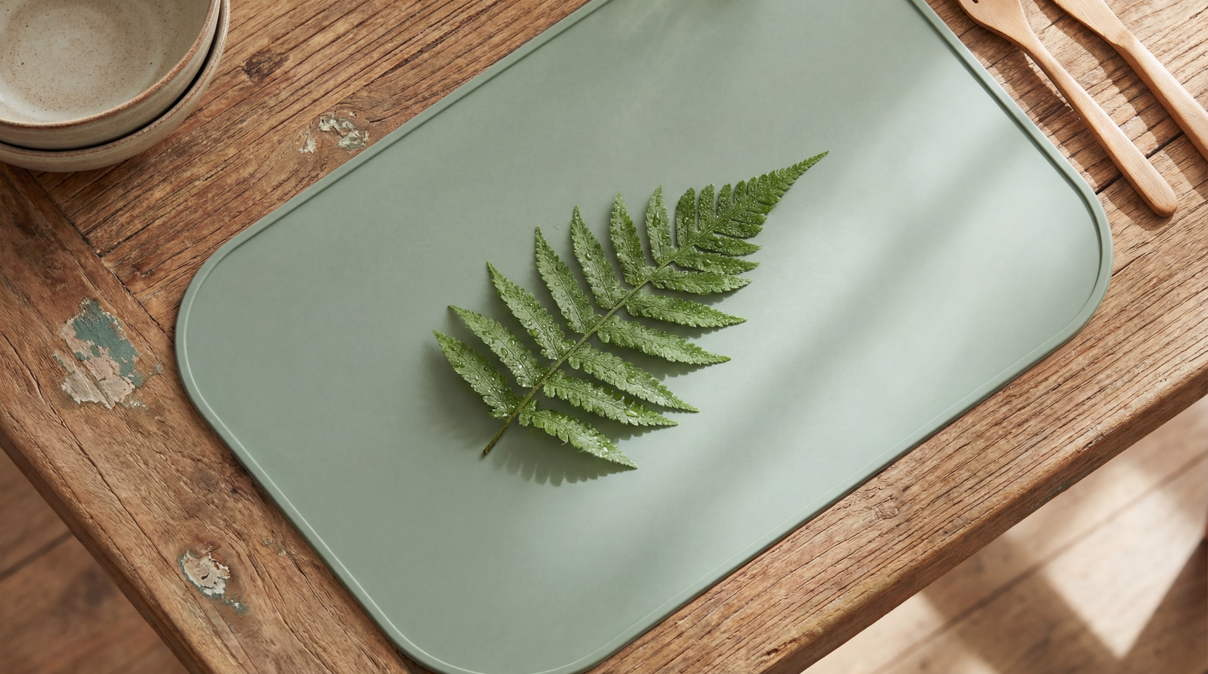 Eco-Friendly Silicone Placemat with Green Leaf