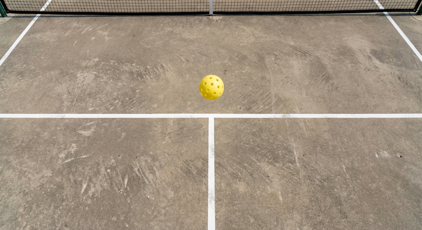 Aerial view of a pickleball kitchen zone on a hardcourt