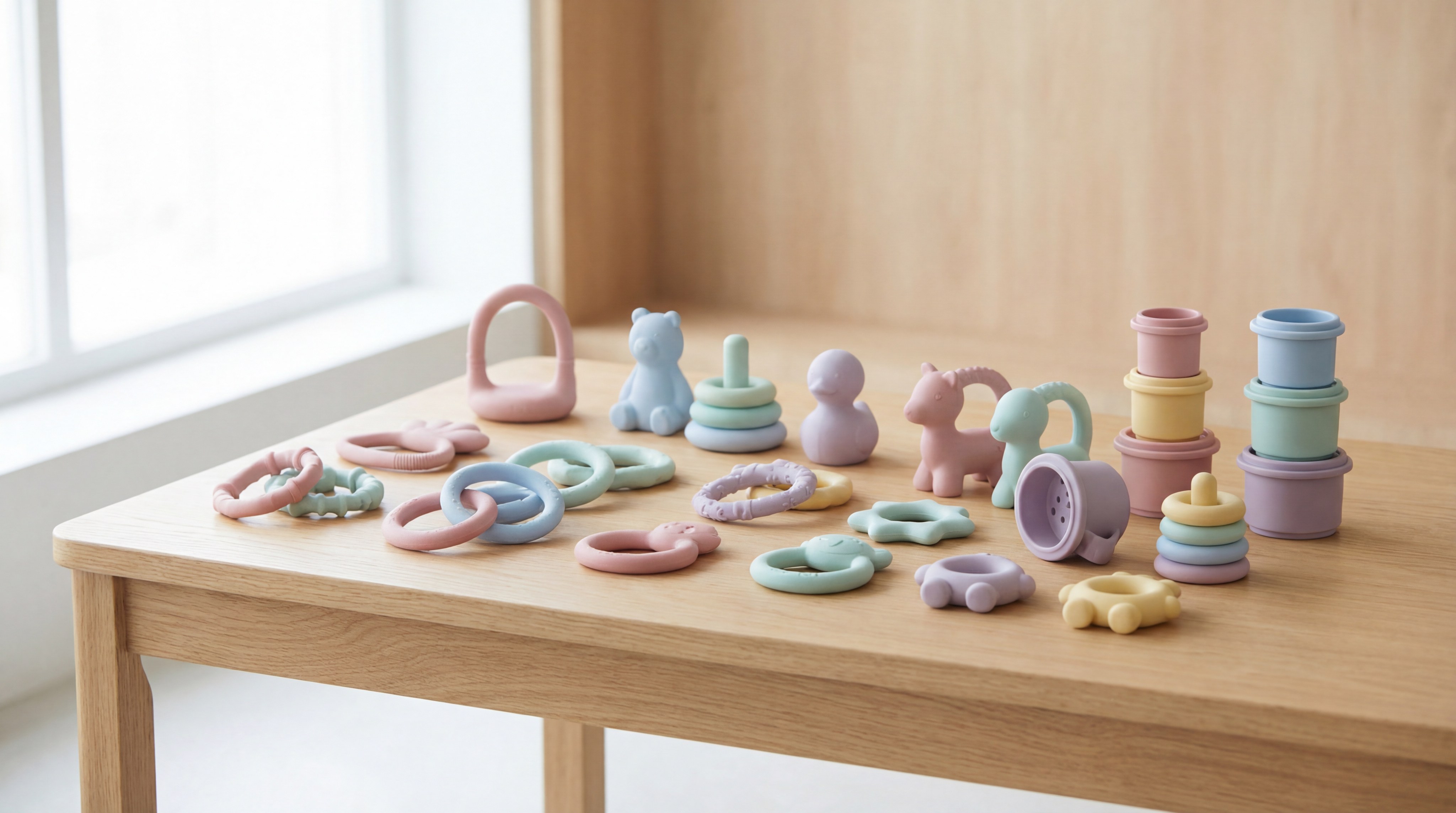 Pastel silicone baby products photography