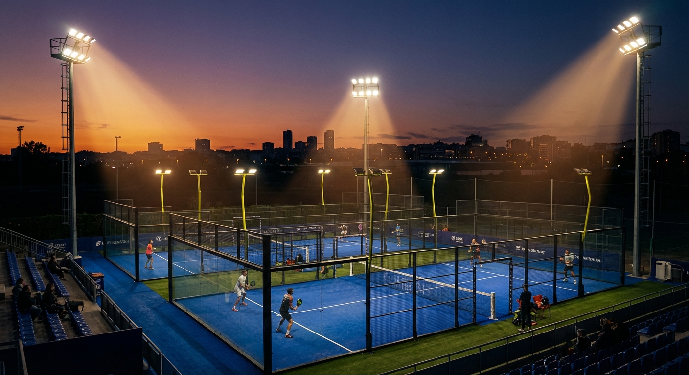 high mast led padel court dusk