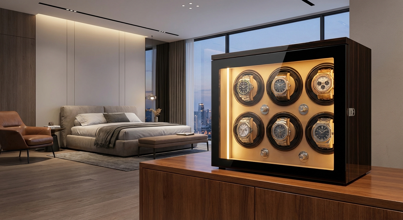 Luxurious 6 Watch Winder Safe in Modern Bedroom