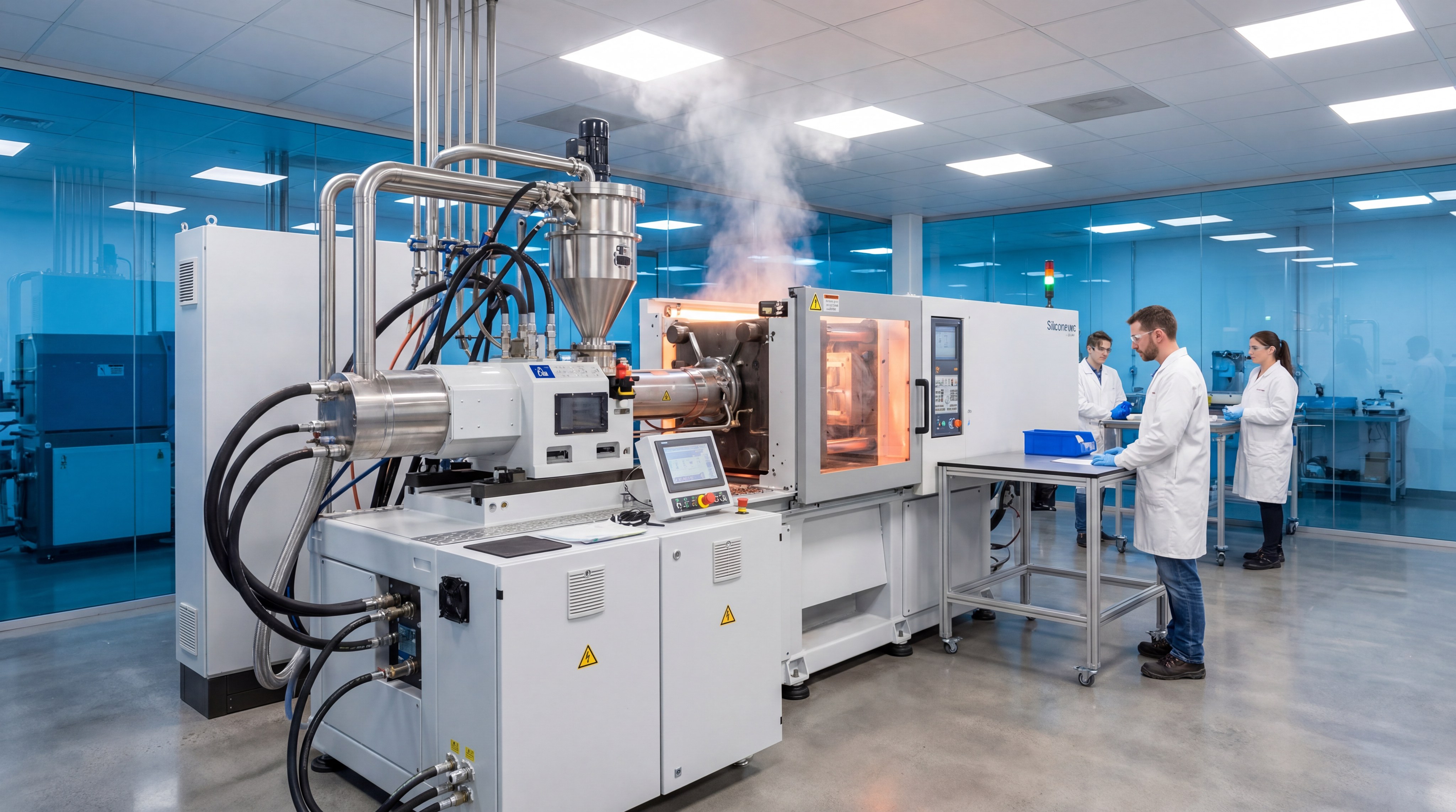 Modern liquid silicone rubber injection molding machine in a clean factory environment