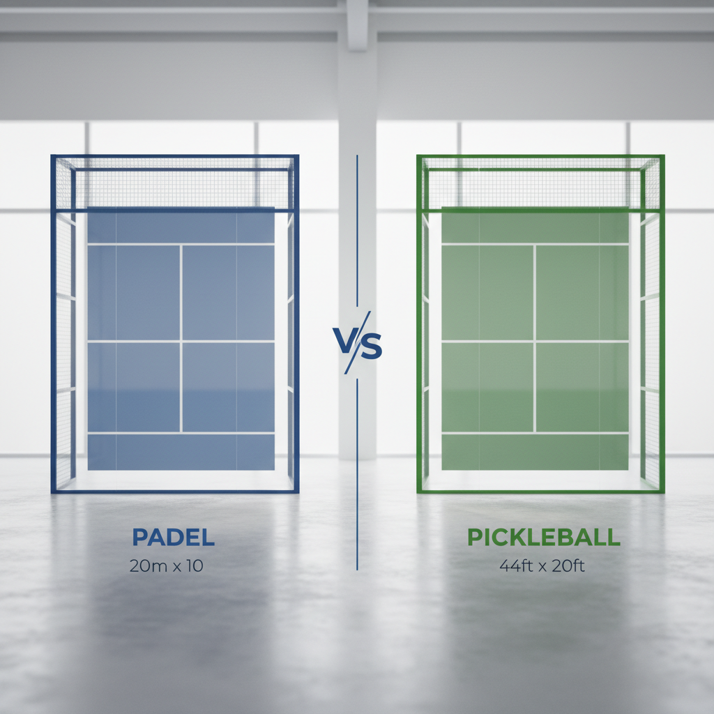 padel vs pickleball court size infographic