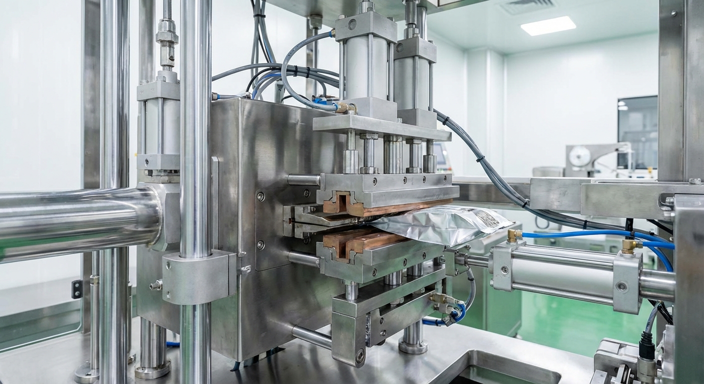 Coffee bag sealing machine closeup