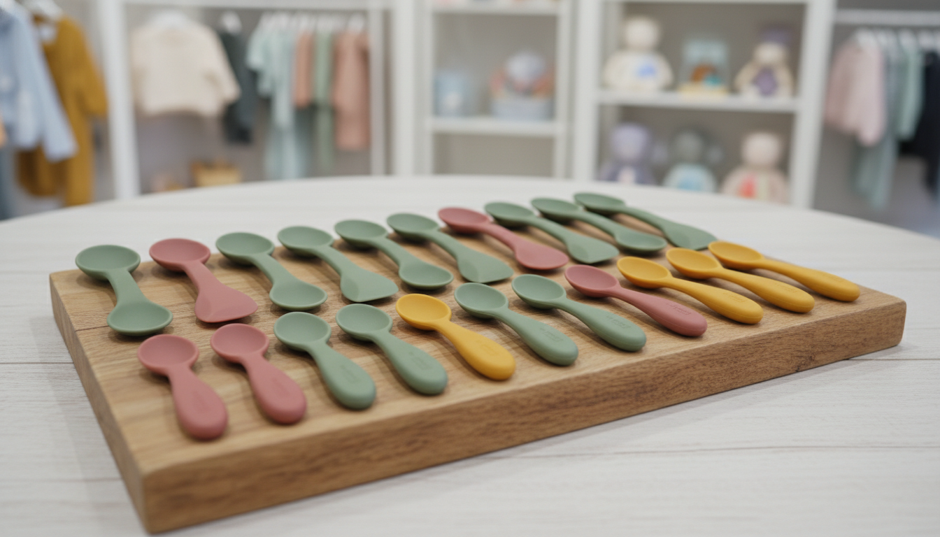 Professional display of silicone spoons in various trendy Pantone colors