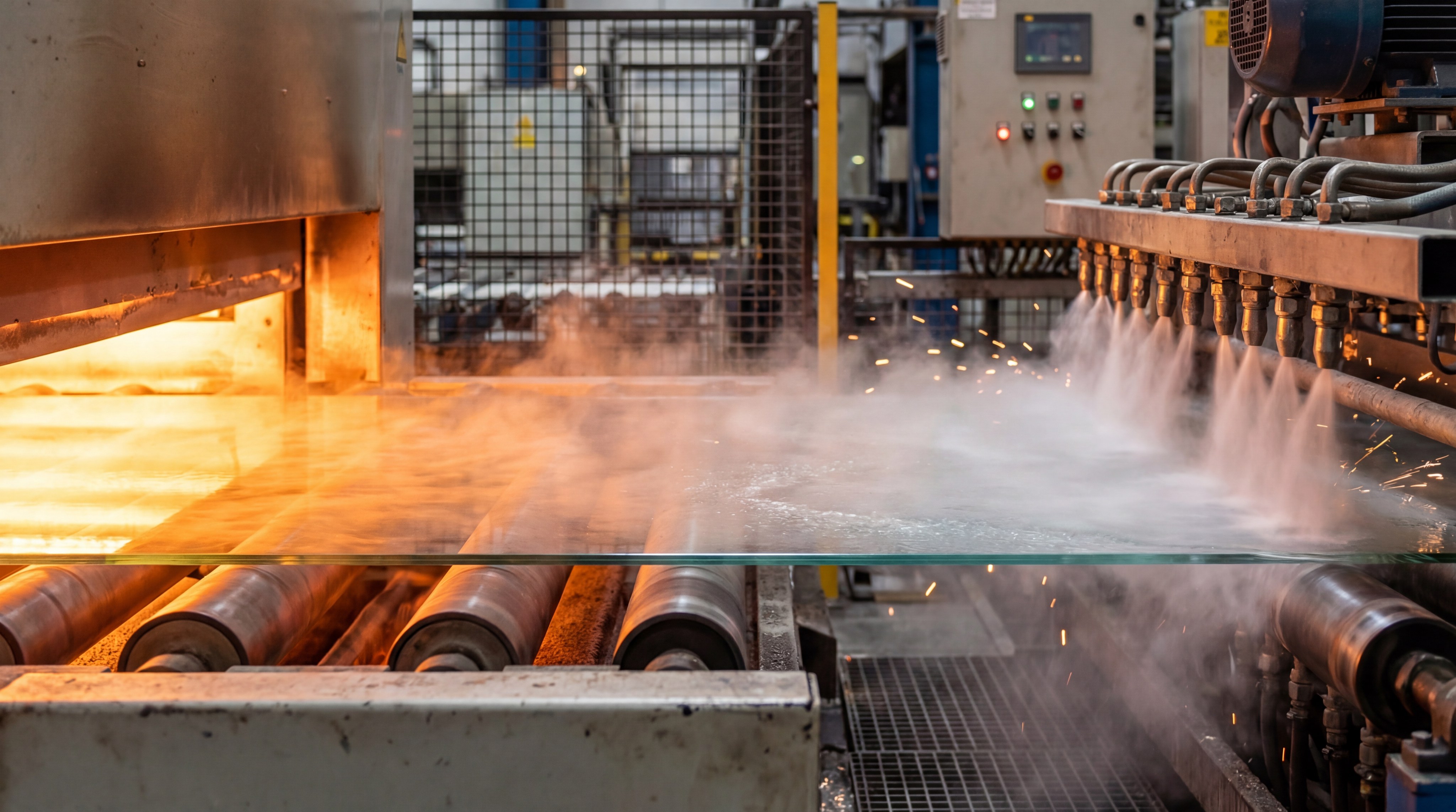 Glass tempering furnace closeup
