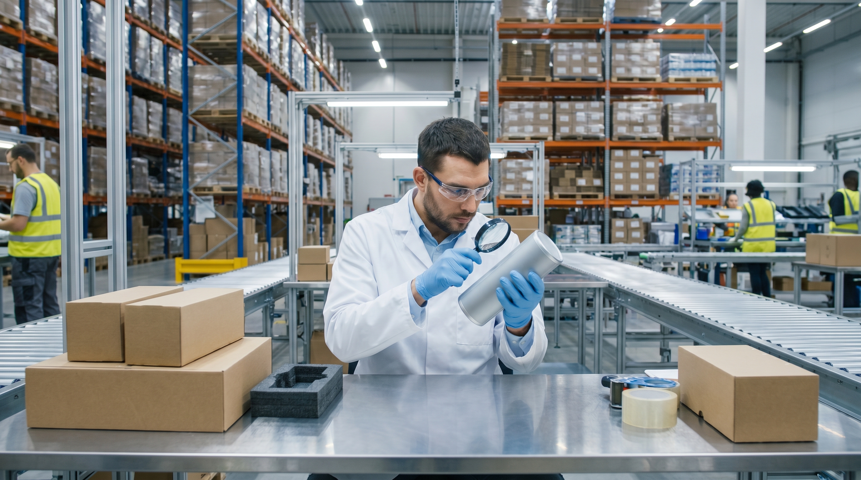 Professional Quality Control Inspection in Modern B2B Warehouse