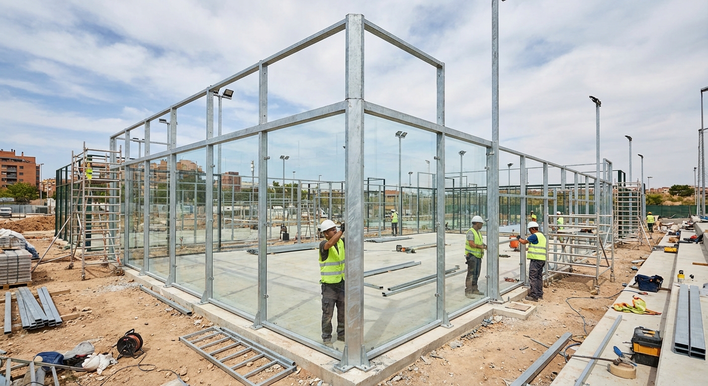 padel court construction panoramic
