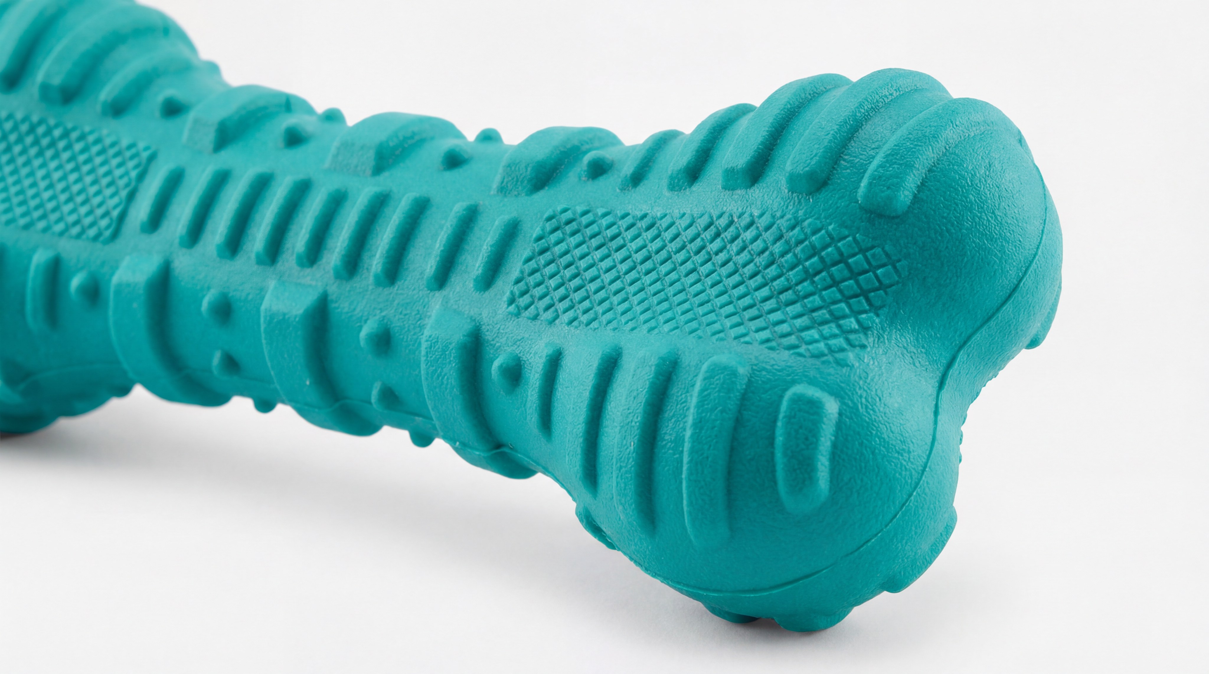 High-quality teal silicone dog chew toy with textured surface