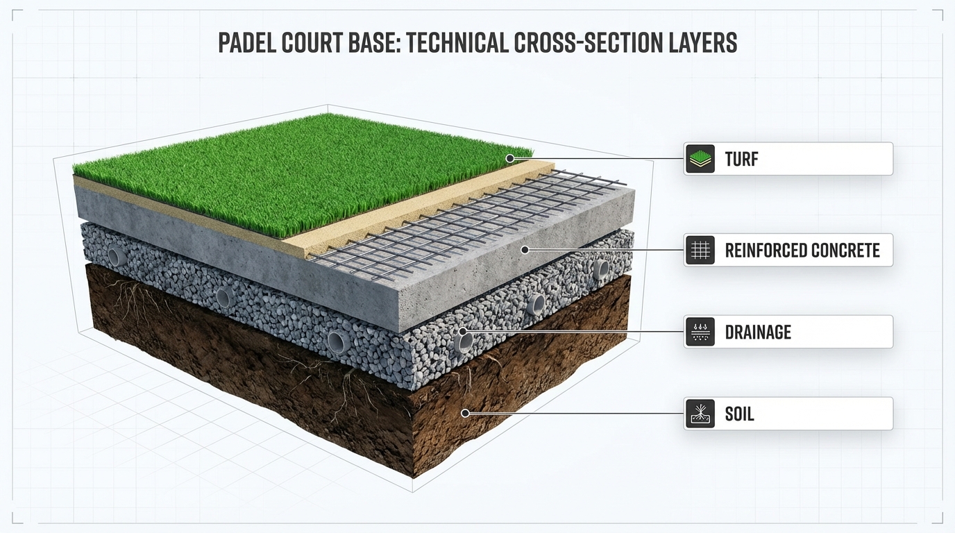 padel court cross section infographic
