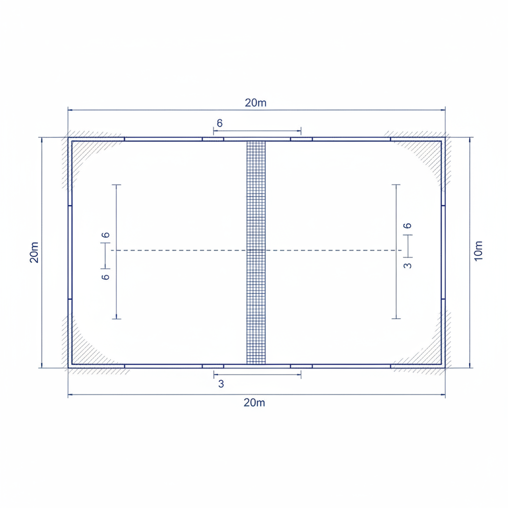 padel court dimensions diagram