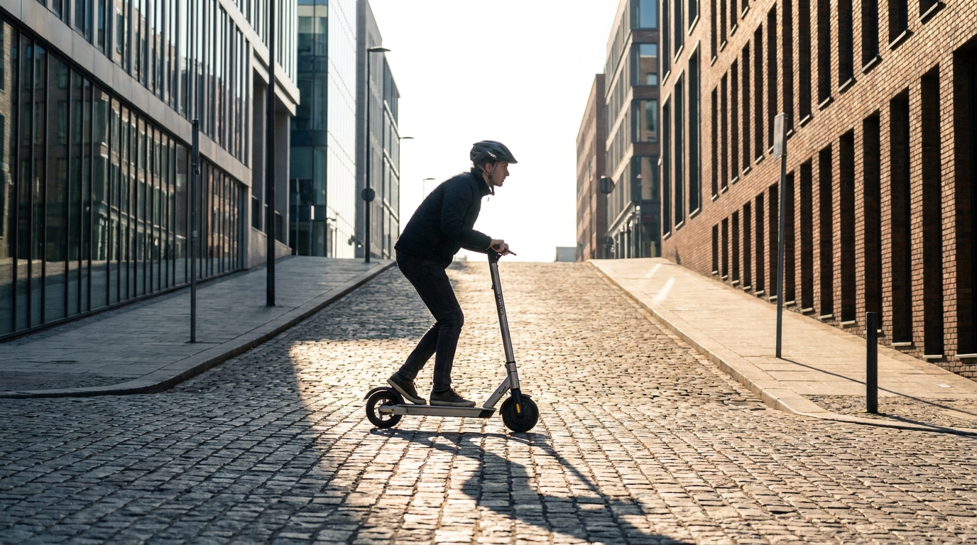 Electric Scooter Ascending Urban Hill