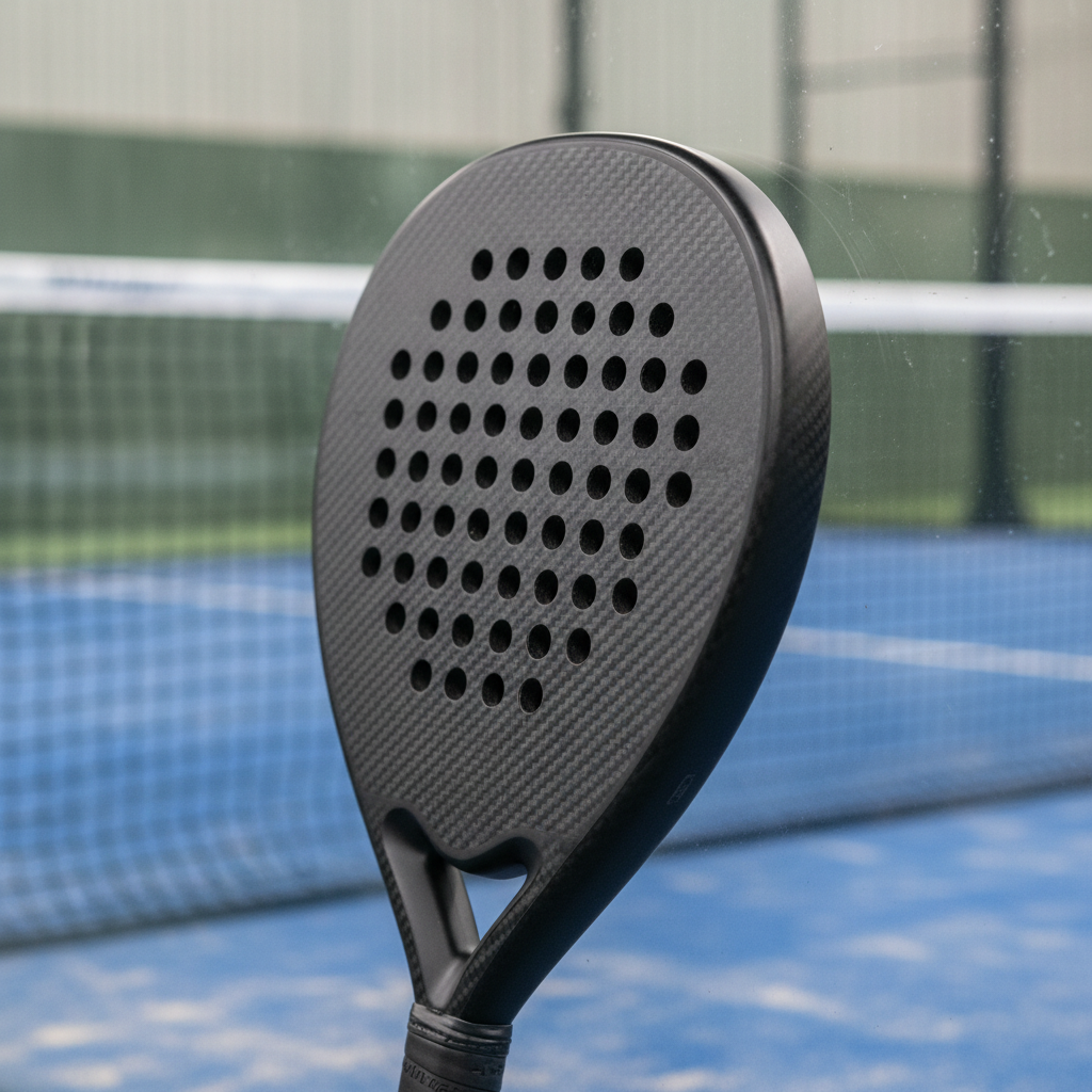 padel racket against glass