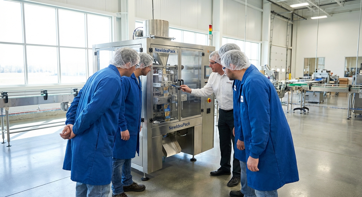 Standardized packaging operator training for precise machine calibration to prevent material waste