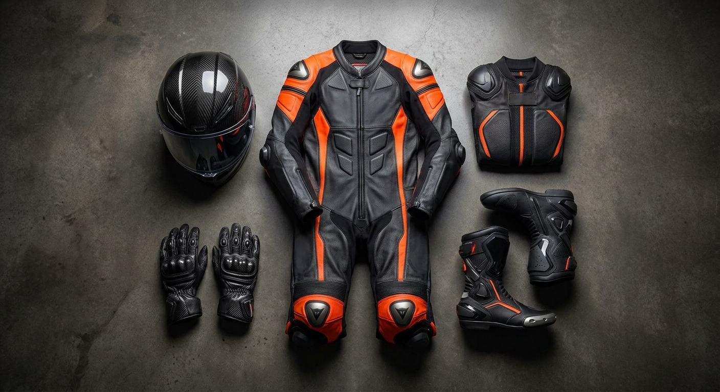 Professional Electric Scooter Racing Safety Equipment Flat Lay