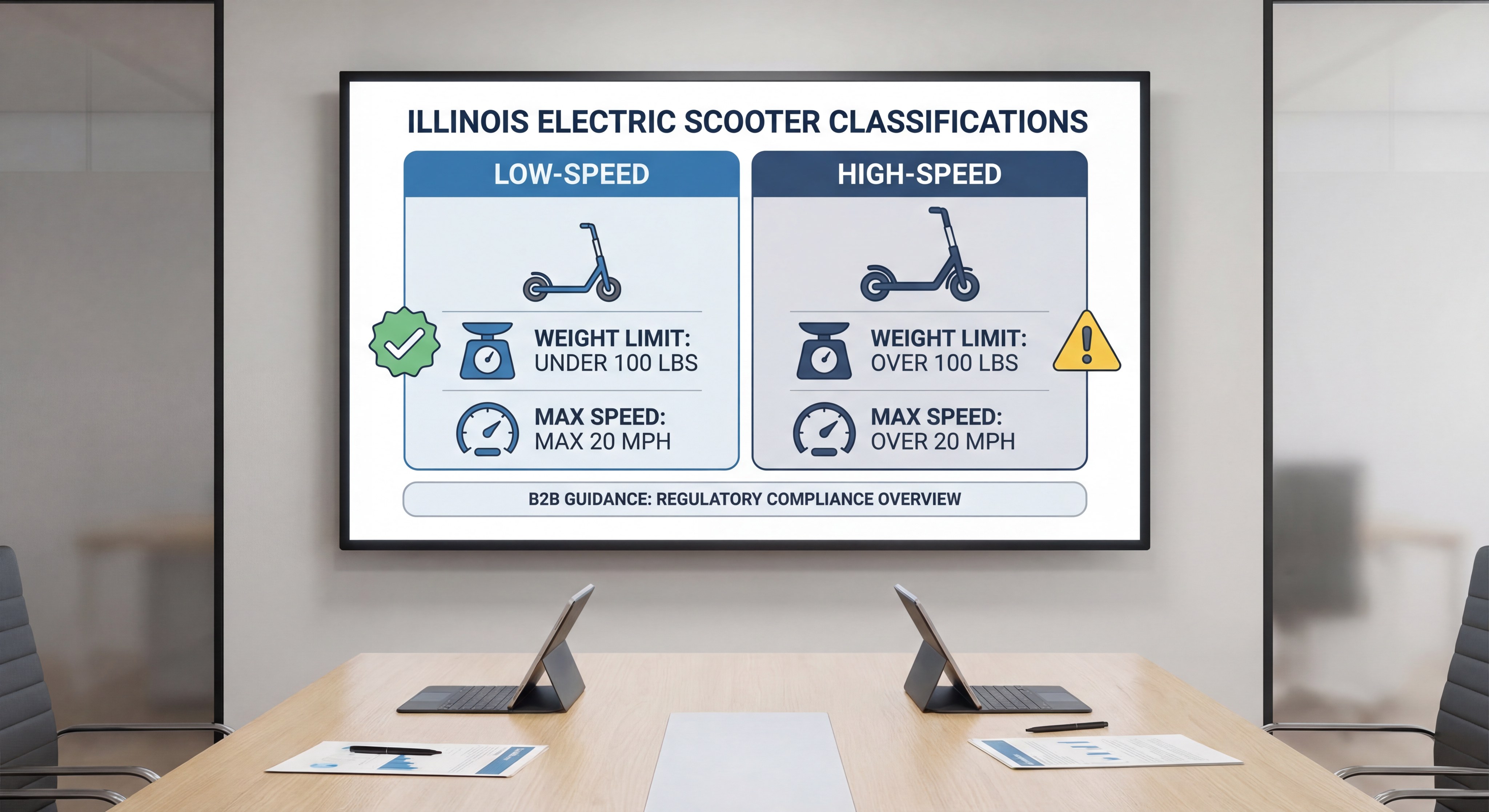 Illinois electric scooter classification infographic on office screen