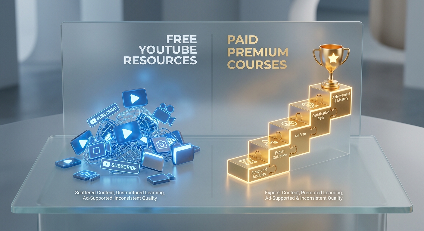 comparison layout of free versus paid e-commerce learning