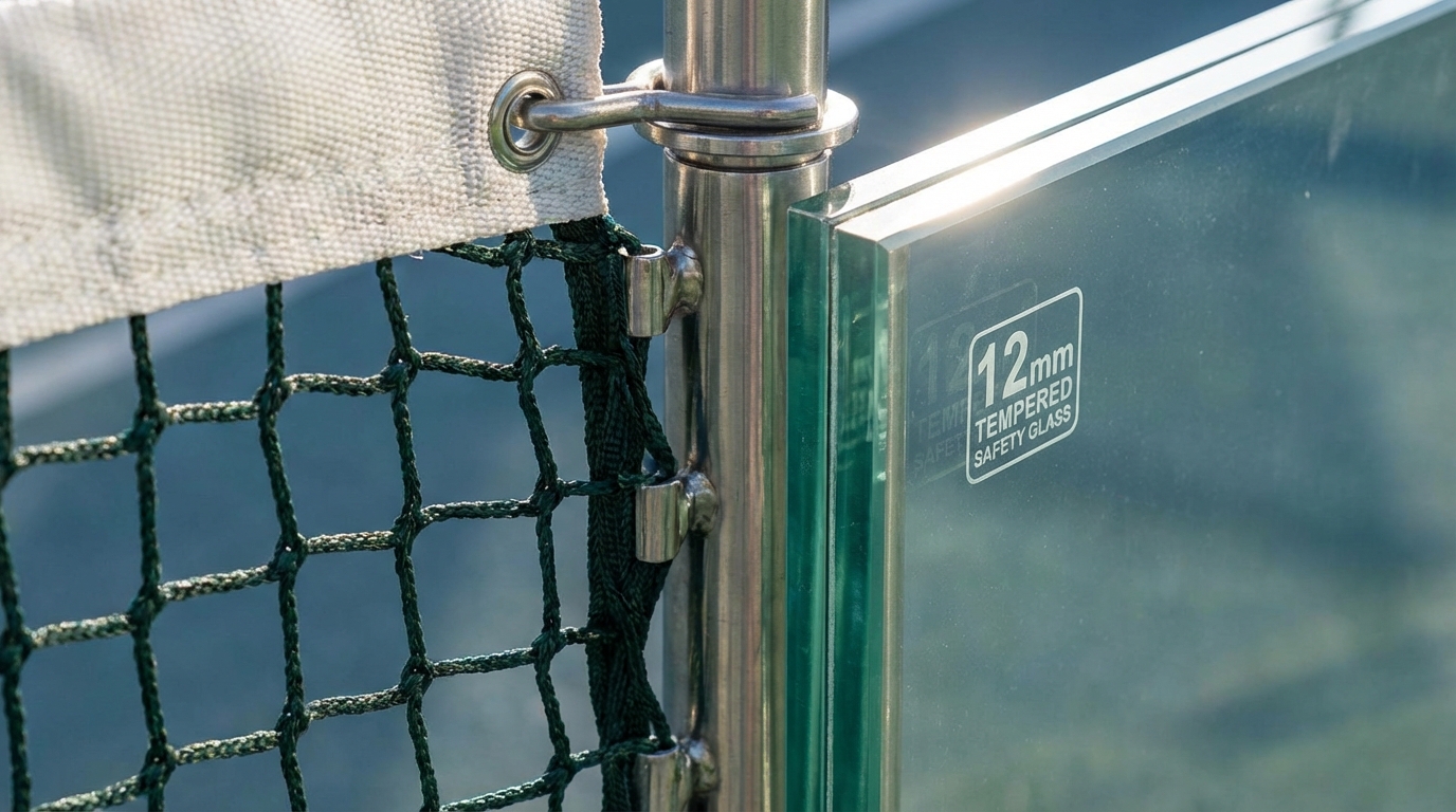 padel court net glass close up