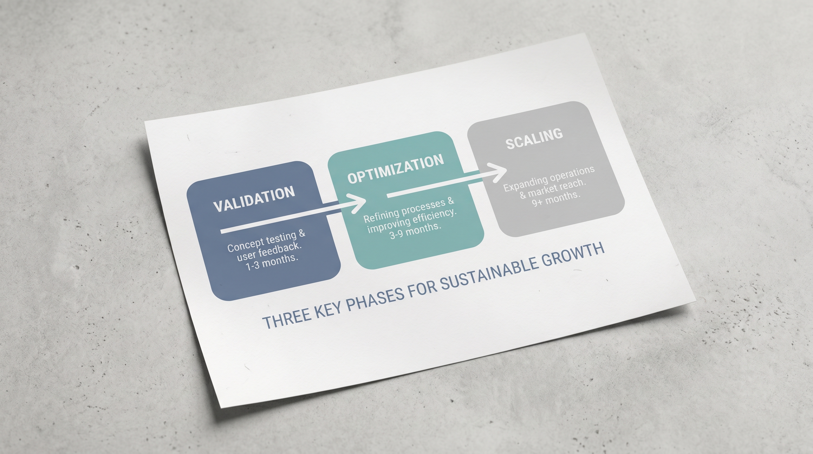 Flowchart presenting validation, optimization, and scaling phases
