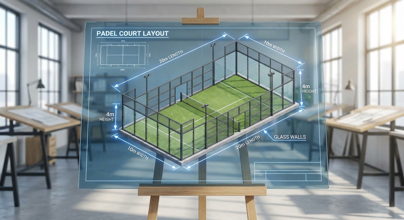 padel field 3d architectural blueprint