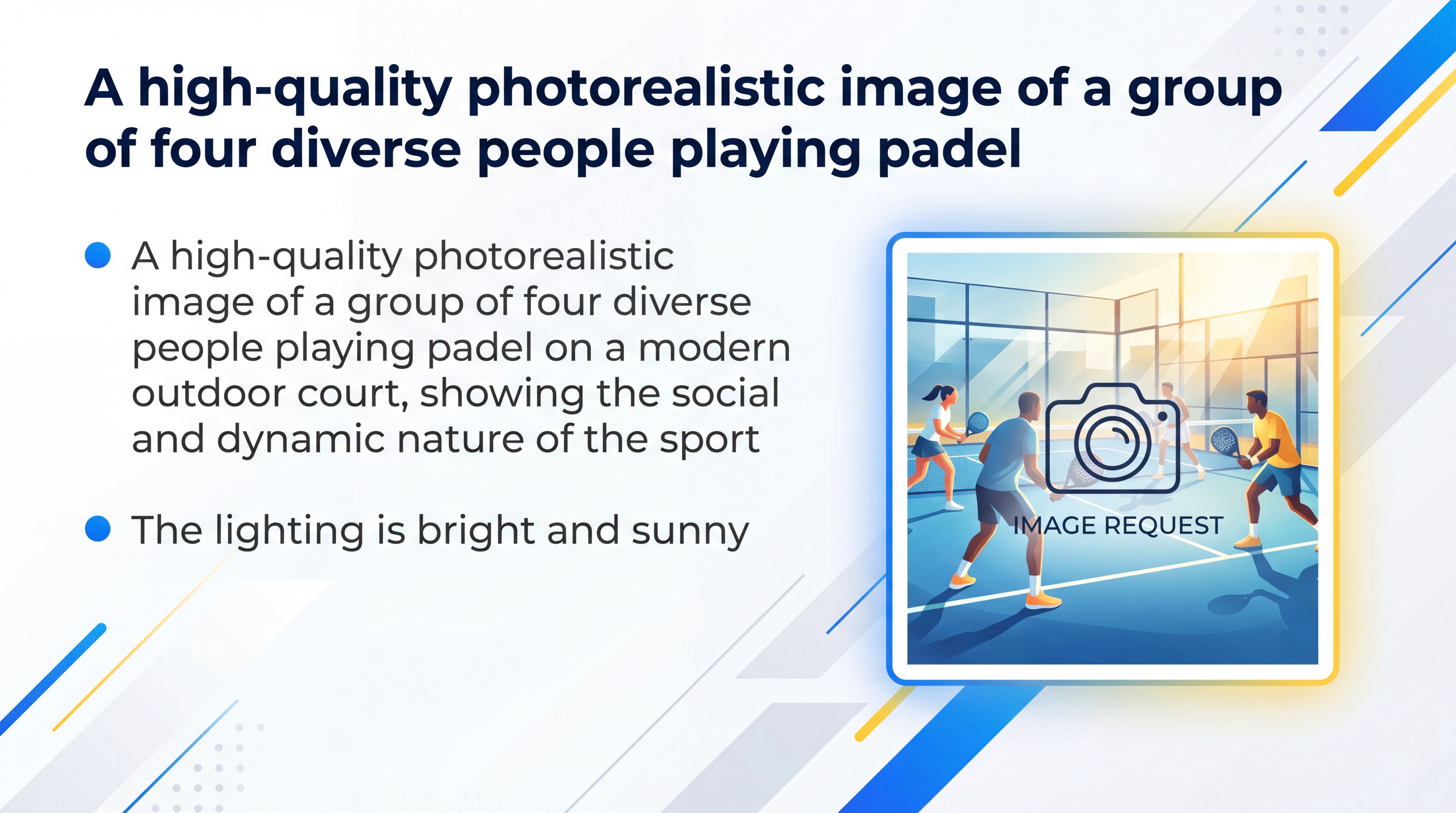 A high-quality photorealistic image of a group of four diverse people playing padel