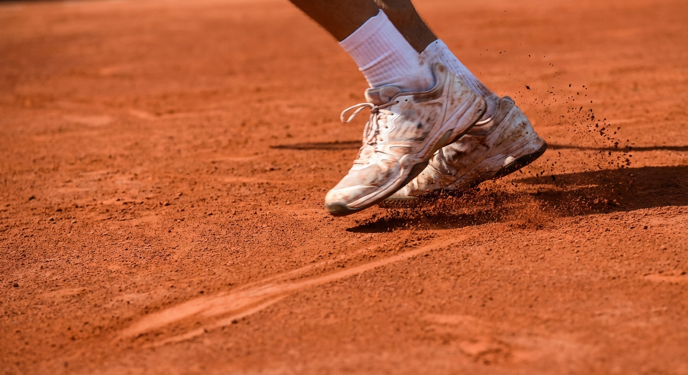 tennis player clay court action