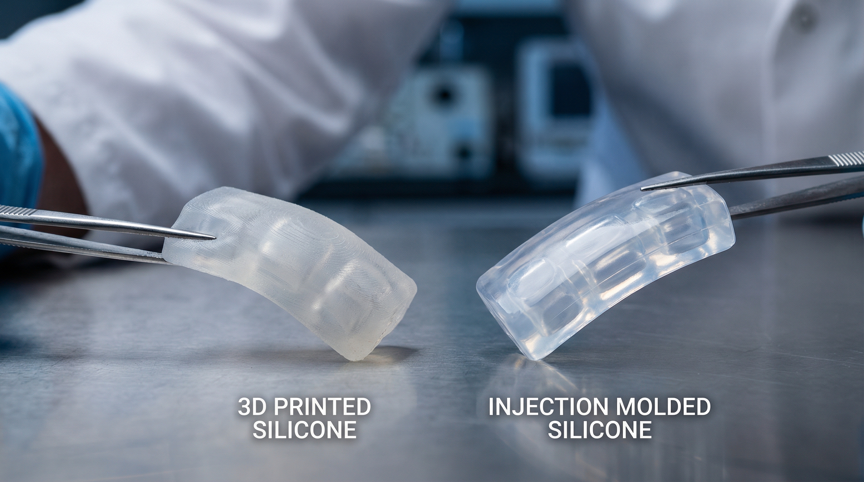 Comparison between 3D printed real silicone and molded silicone parts