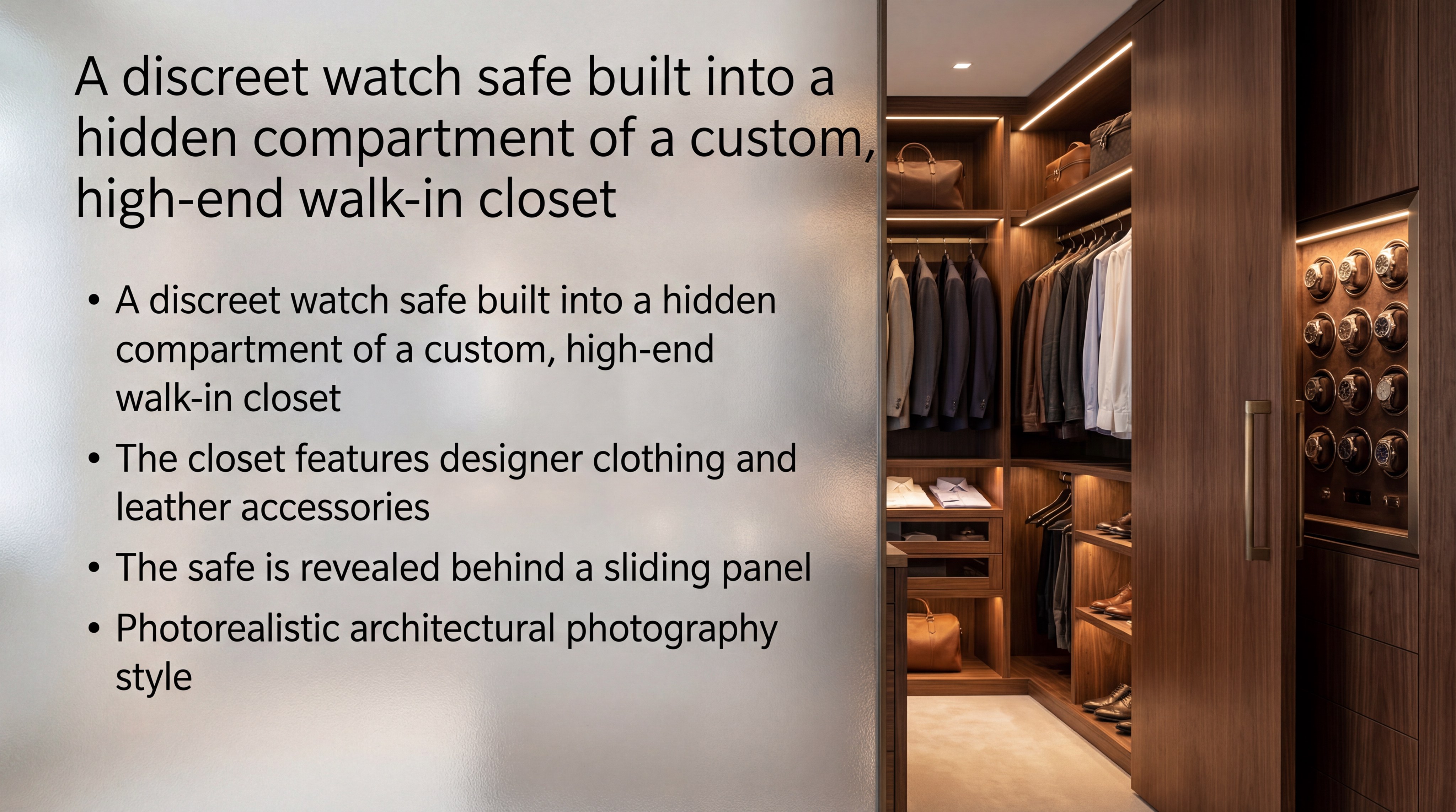 A discreet watch safe built into a hidden compartment of a custom closet