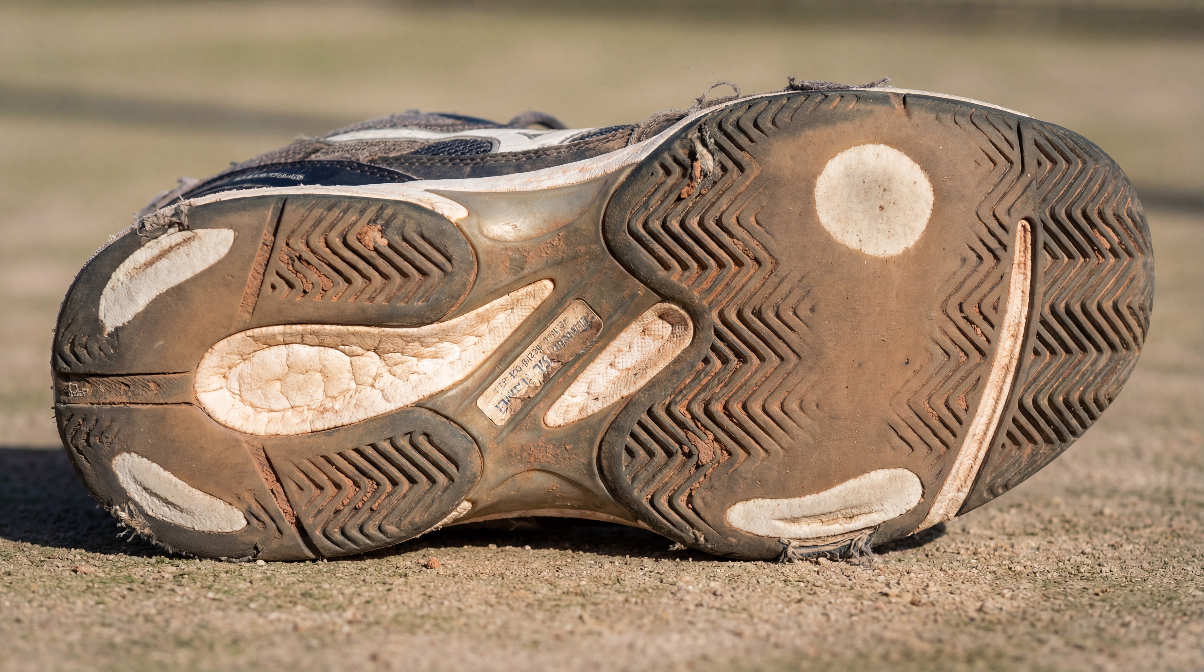worn padel shoe sole closeup