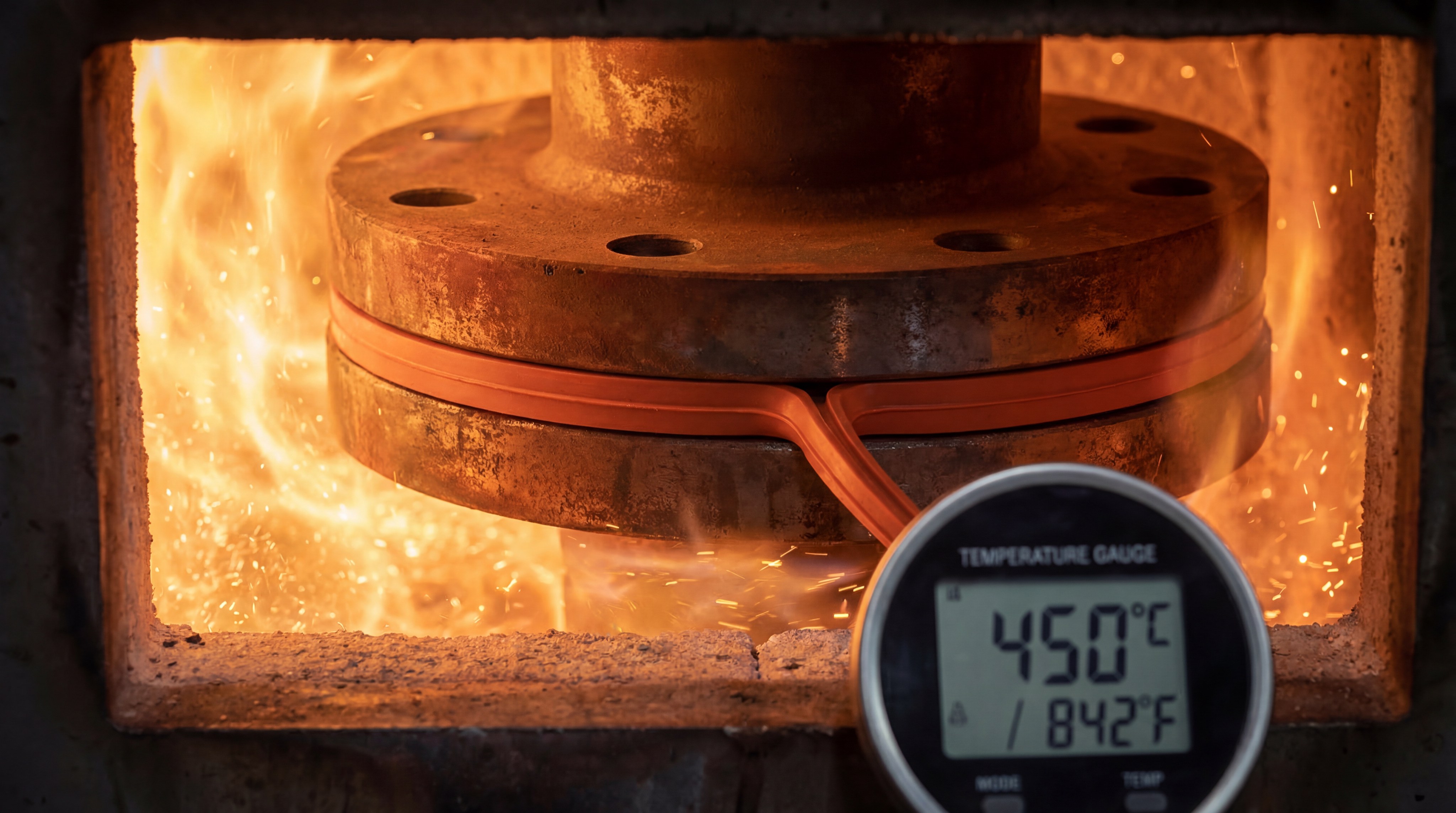 Industrial silicone seal undergoing extreme thermal stability testing