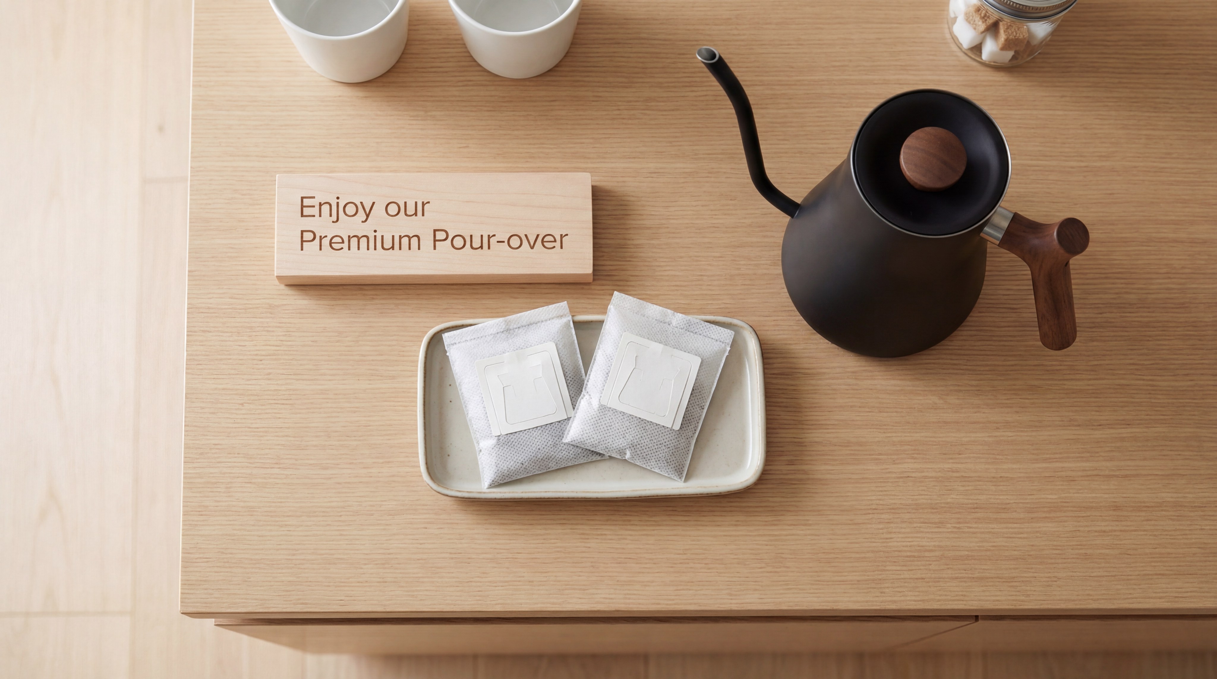 hotel coffee station overhead