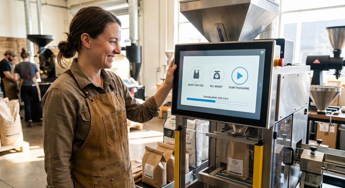 roastery staff packaging machine operation