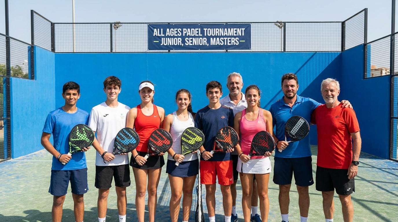 diverse padel players group portrait