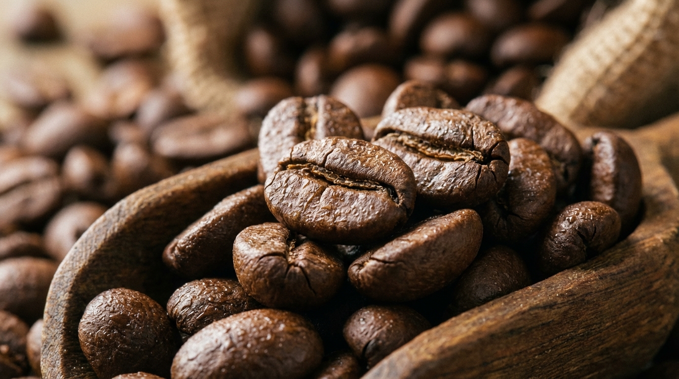 Roasted coffee beans macro shot