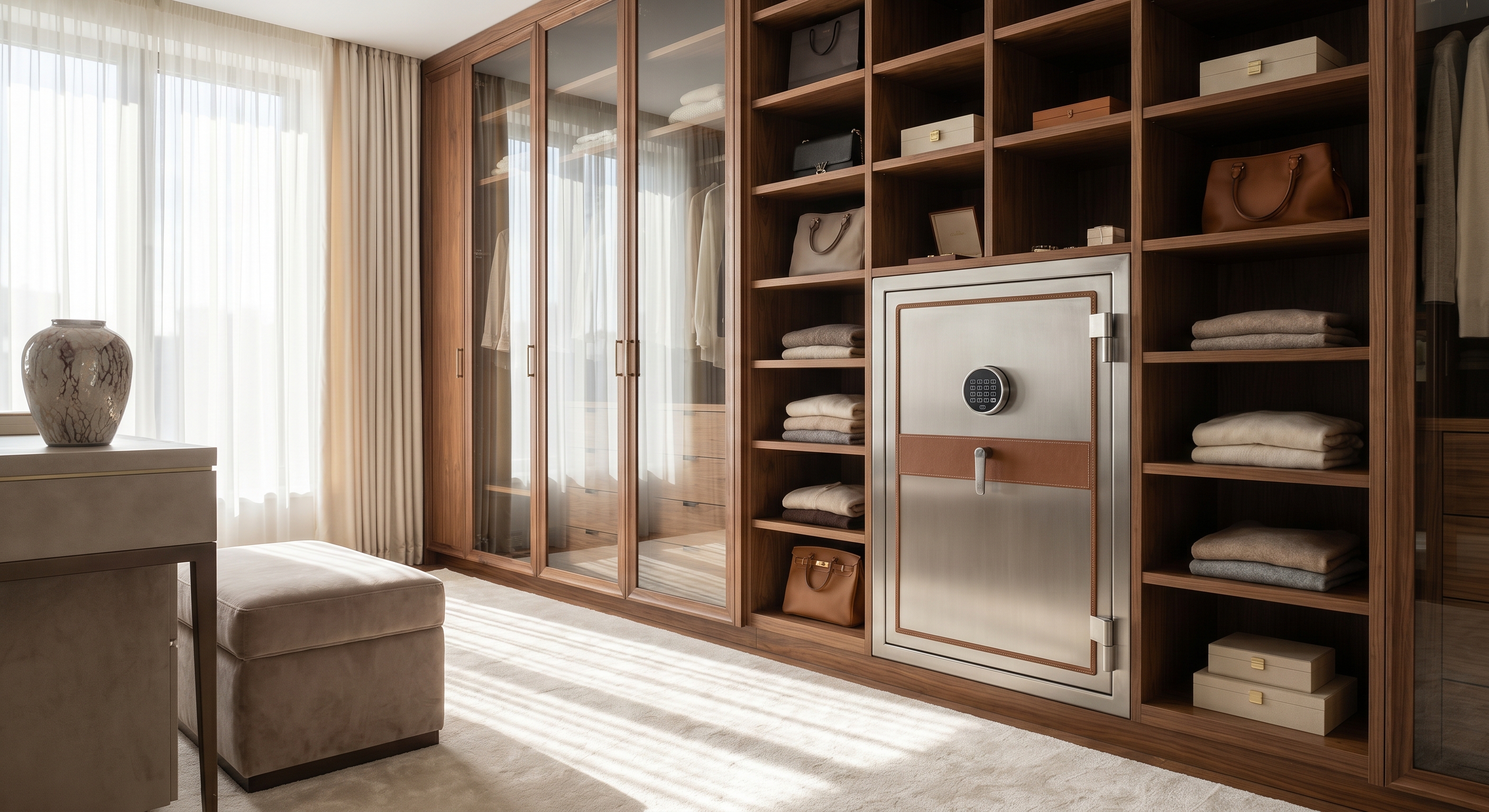 Luxury master bedroom closet safe installation