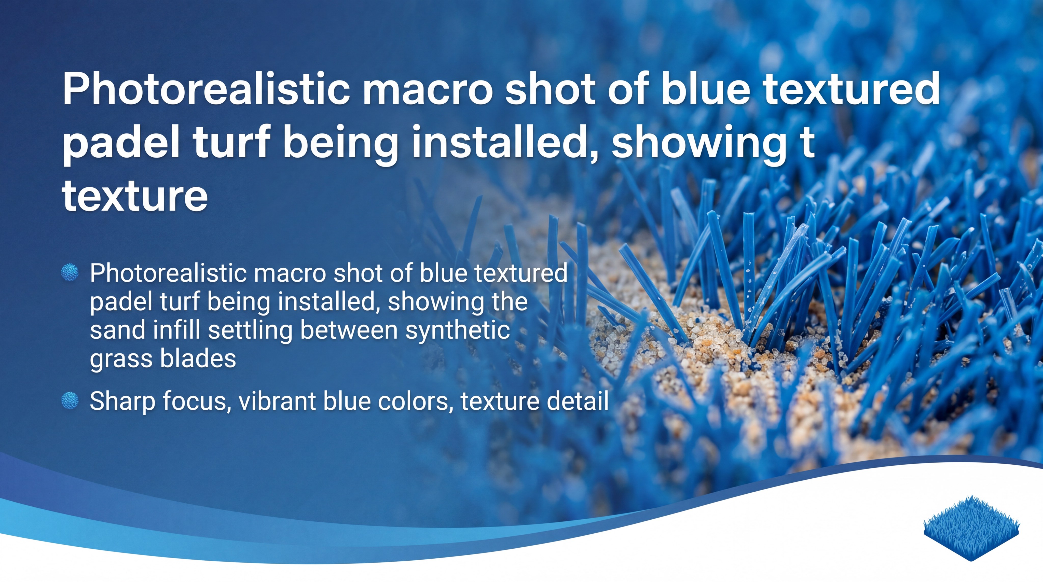Photorealistic macro shot of blue textured padel turf being installed