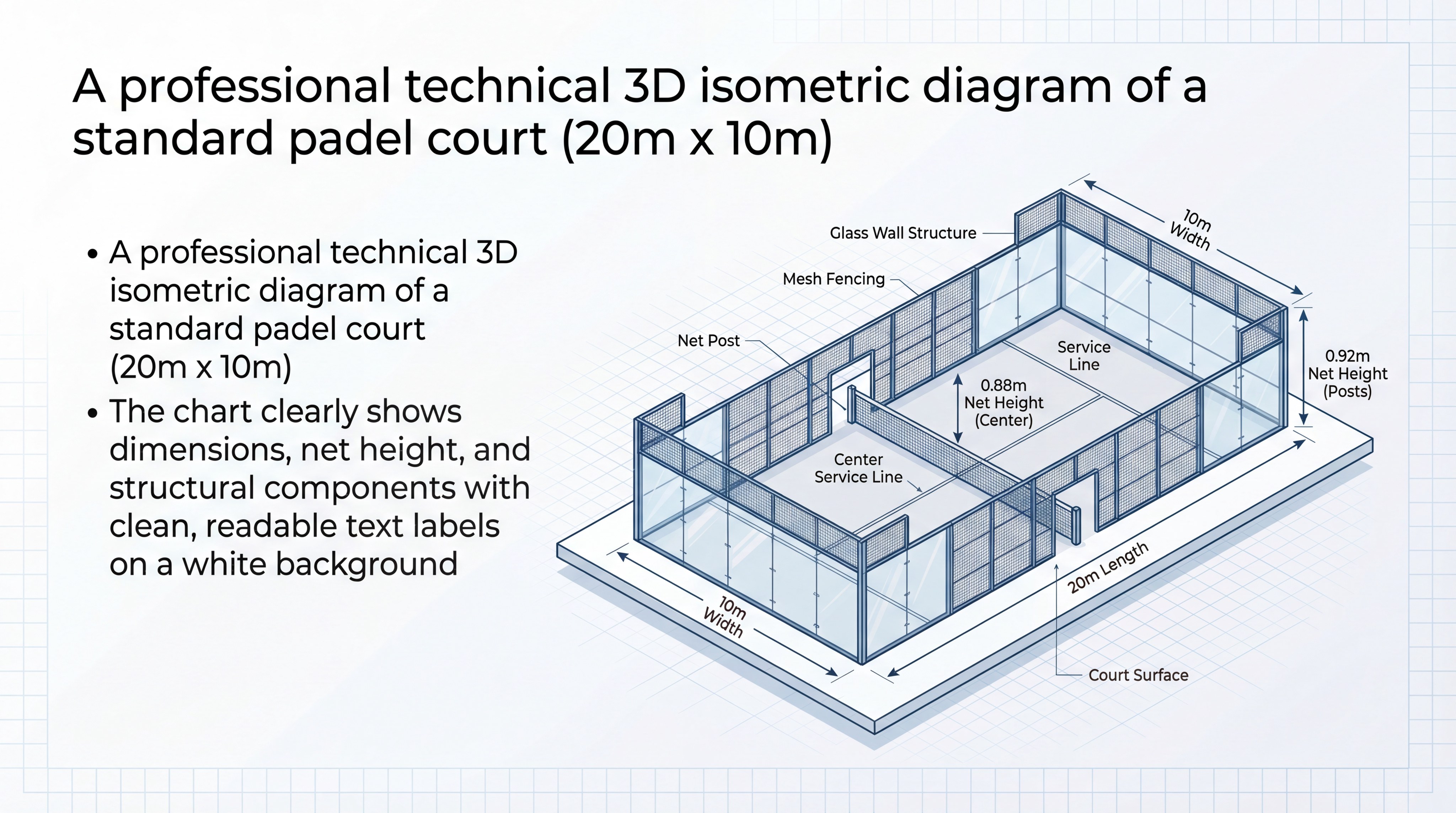 padel court 3d isometric diagram