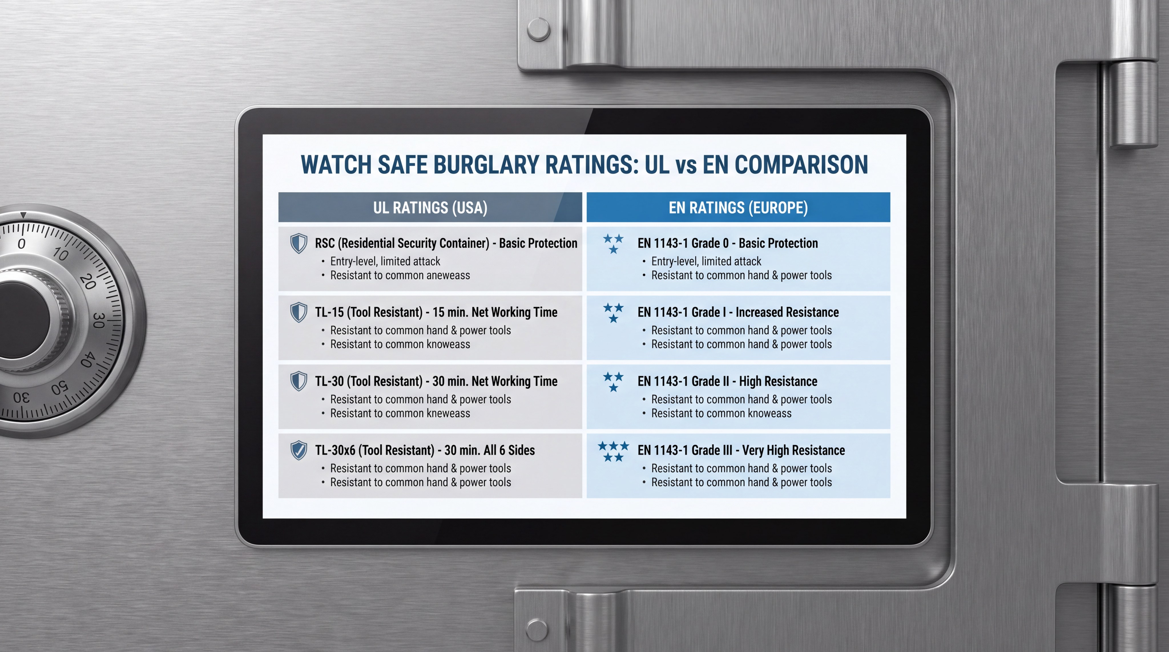 Watch safe burglary and fire rating comparison chart