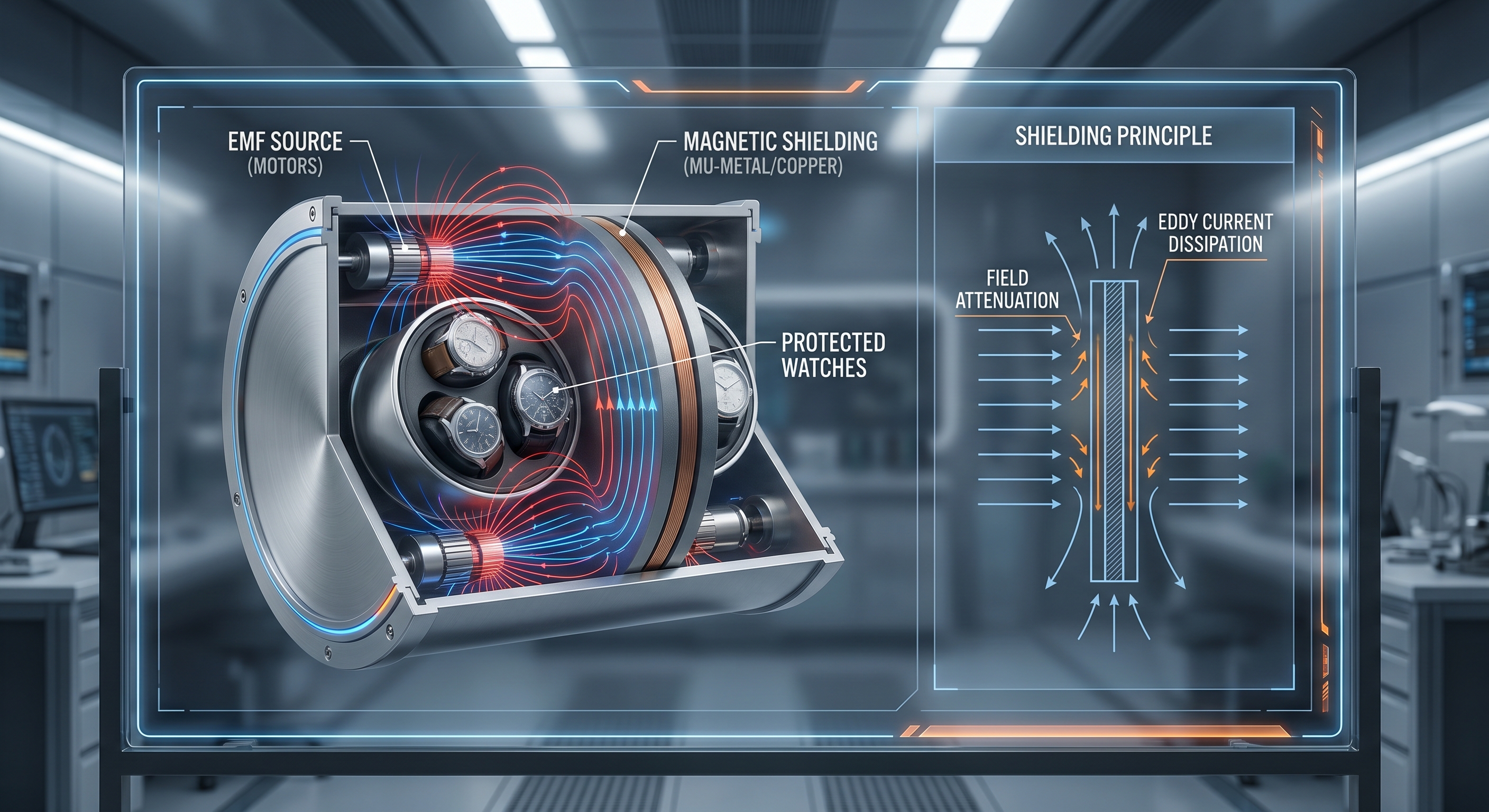 Magnetic Shielding Technical Diagram for Watch Winder Safe