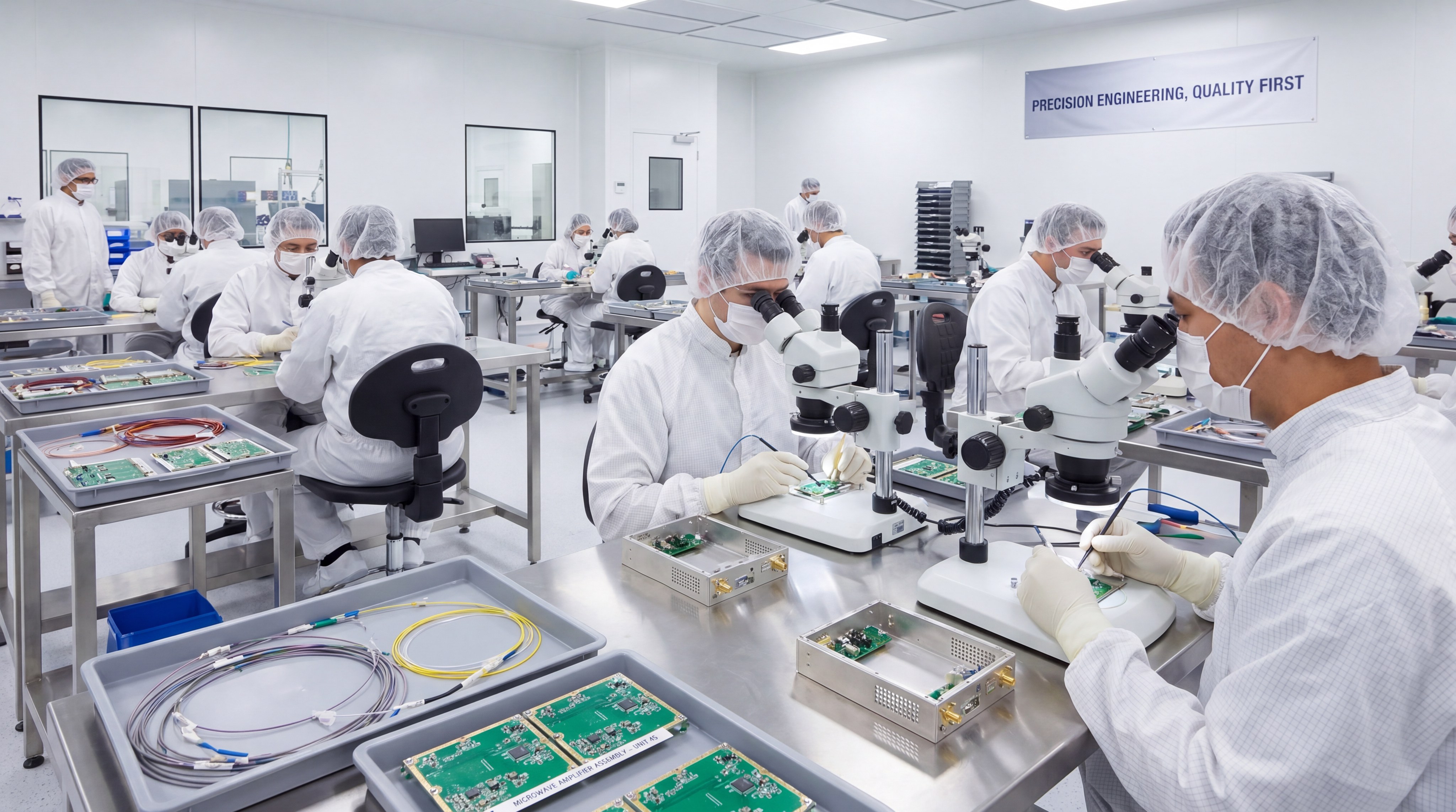 Microwave amplifier assembly cleanroom