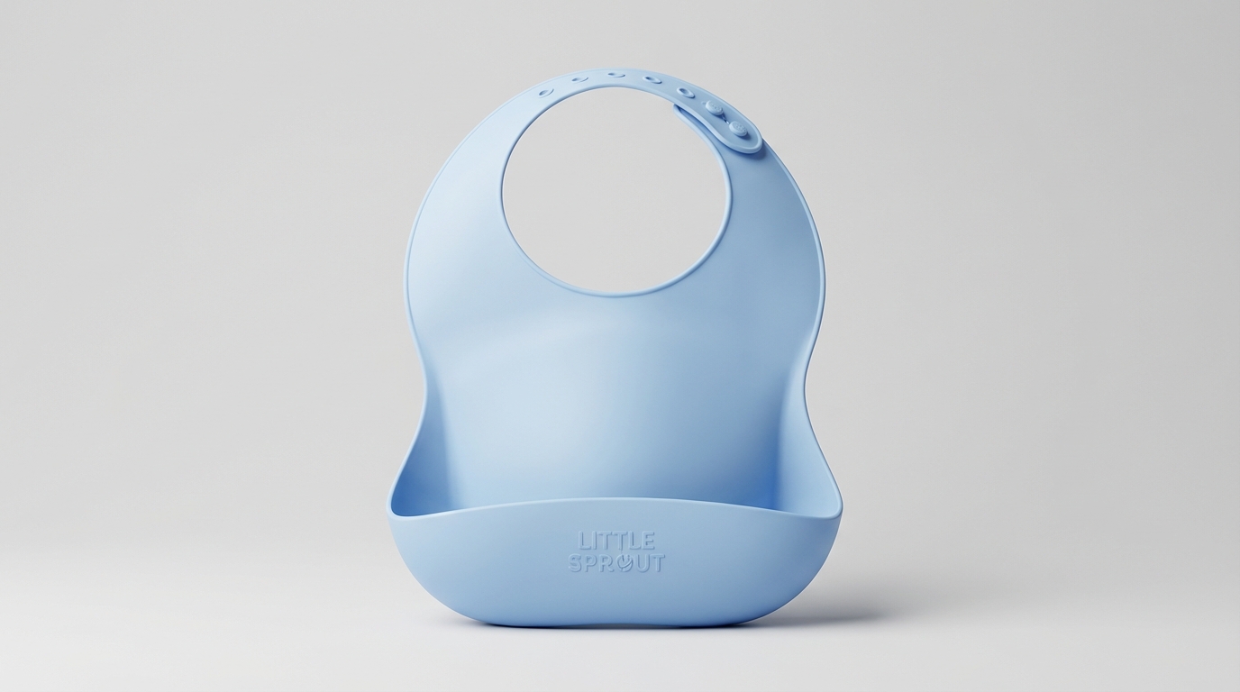 Light blue silicone baby bib with logo