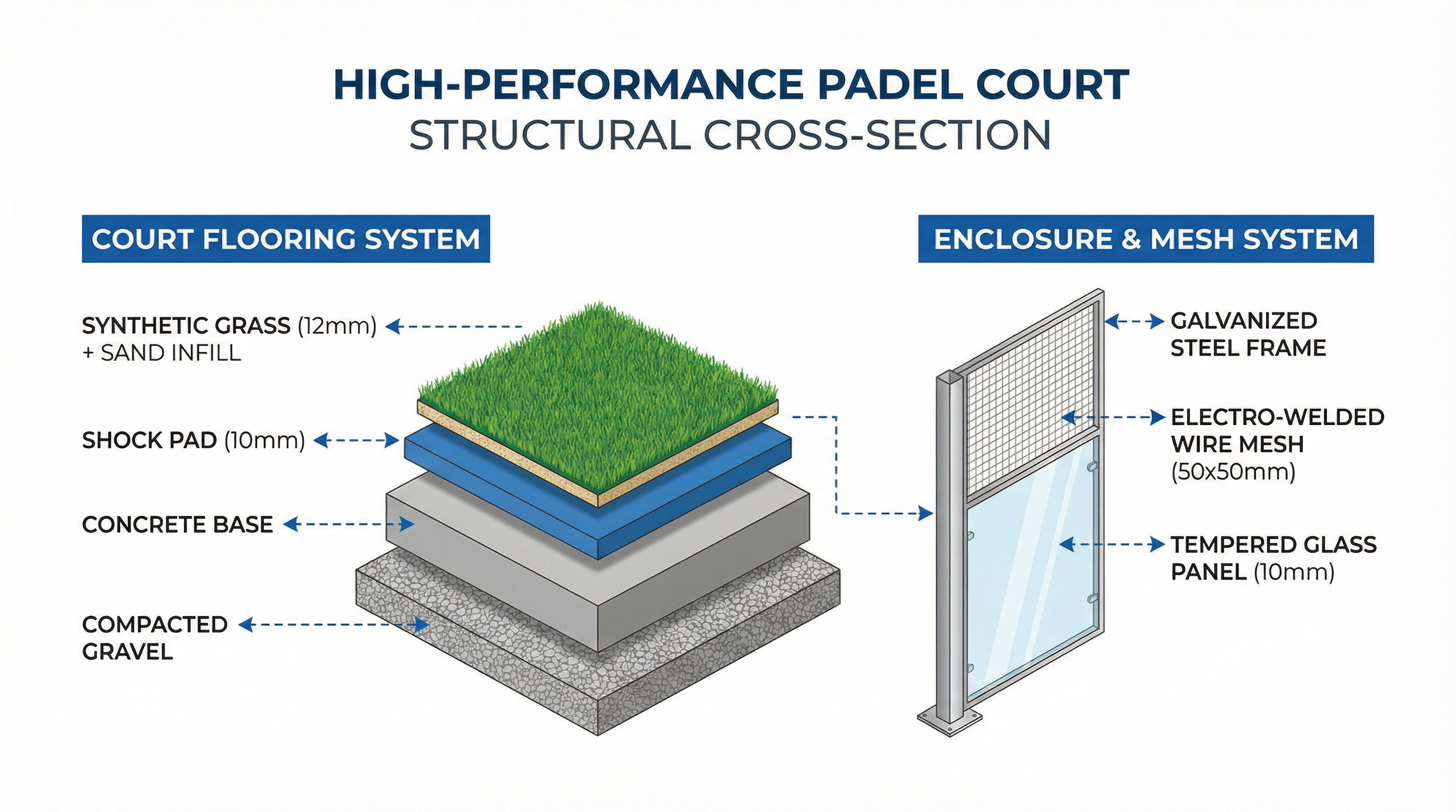 padel court floor cross section diagram