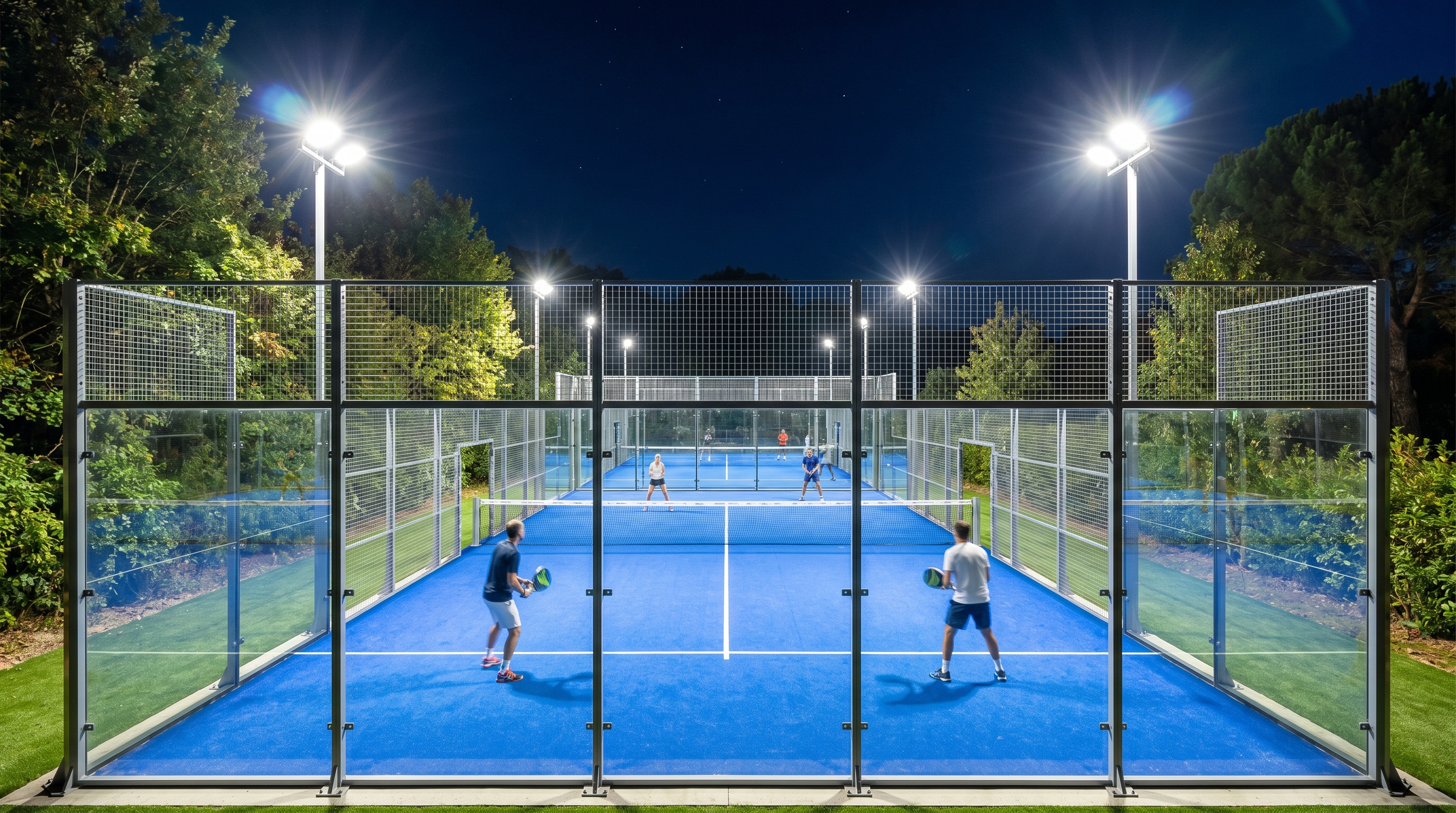 Night view of padel court with LED lighting