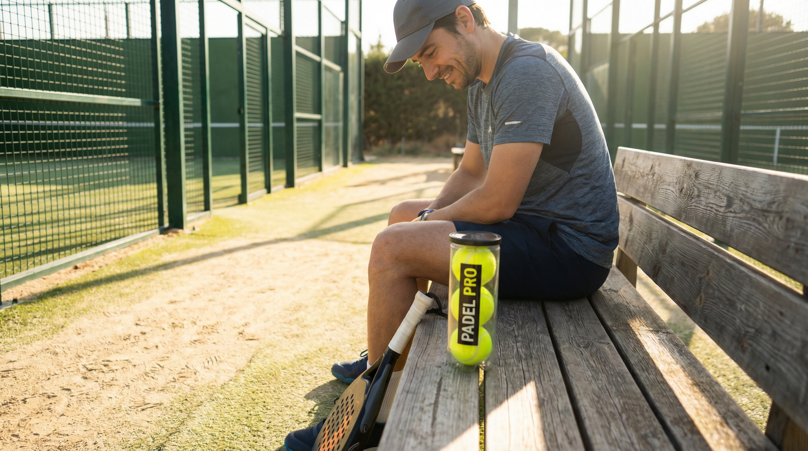 beginner padel player with tennis balls