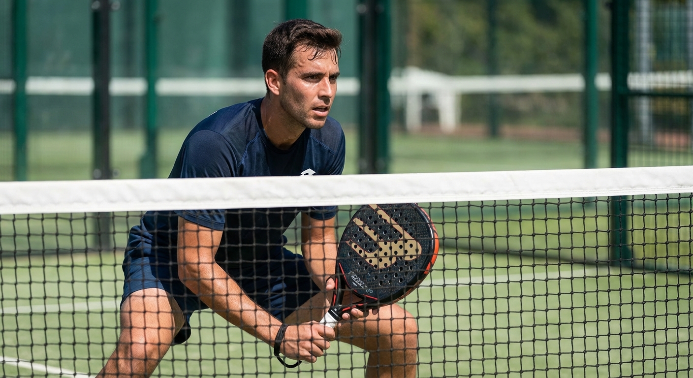 padel player net volley stance